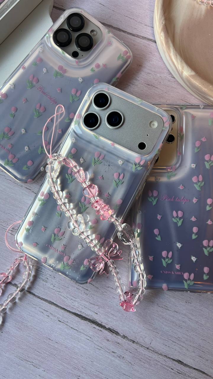 Clear Phone Case with Tulip Brush Flower Design Samsung S23 Ultra phone