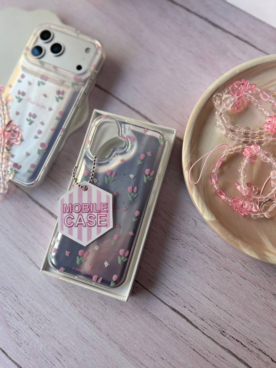 Clear Phone Case with Tulip Brush Flower Design Samsung S23 Ultra phone