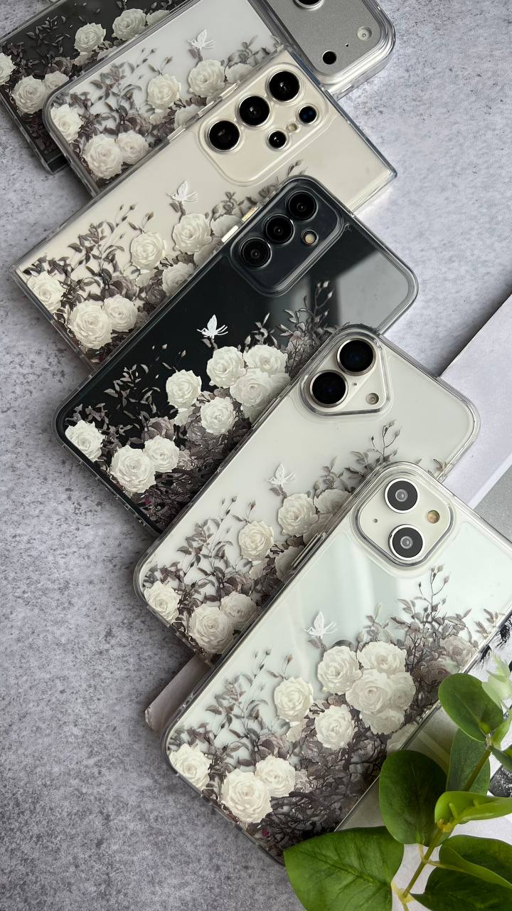 قاب شفاف طرح رز سفید گوشی آیفون 17 پرومکس