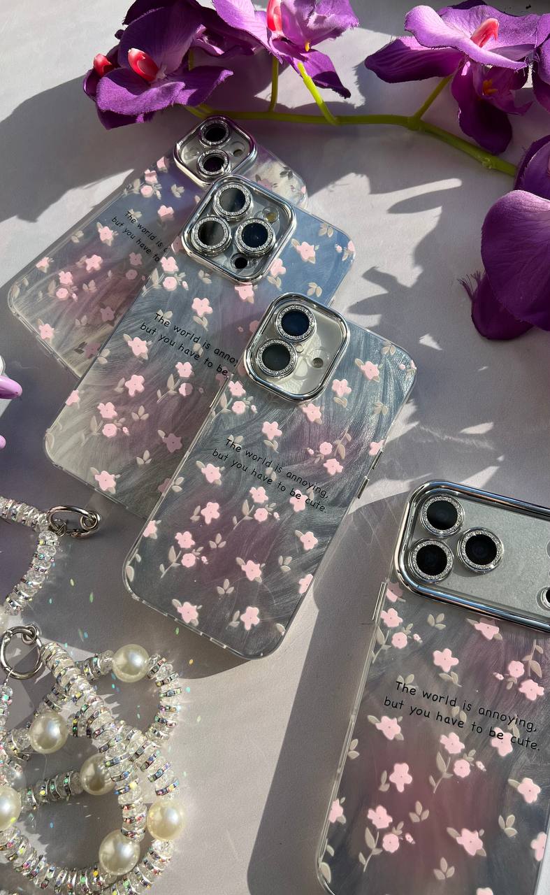 قاب طرح براش با گل صورتی گوشی آیفون 13 پرومکس